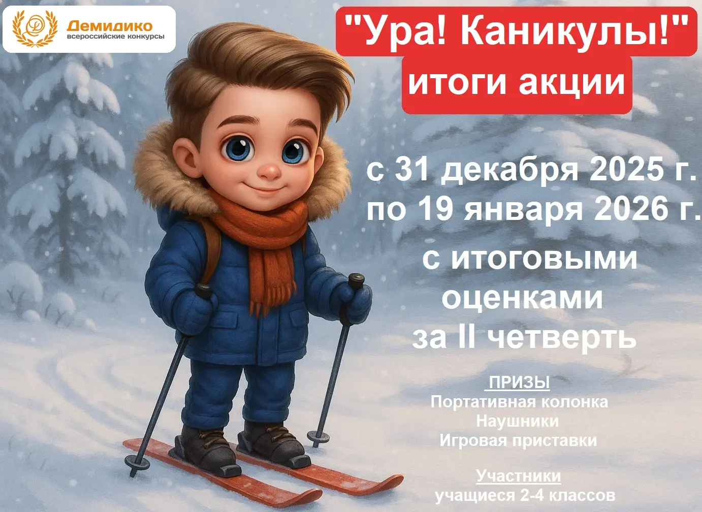 Мальчик на лыжах в лесу. Текст описания акции