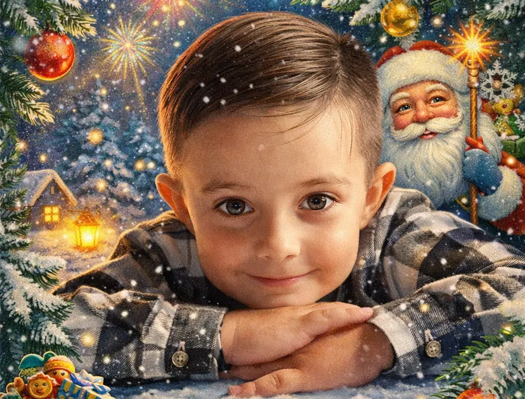 Демид на новогоднем фоне в стиле 80-х