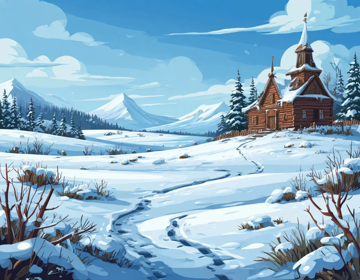 снежная равнина до замка