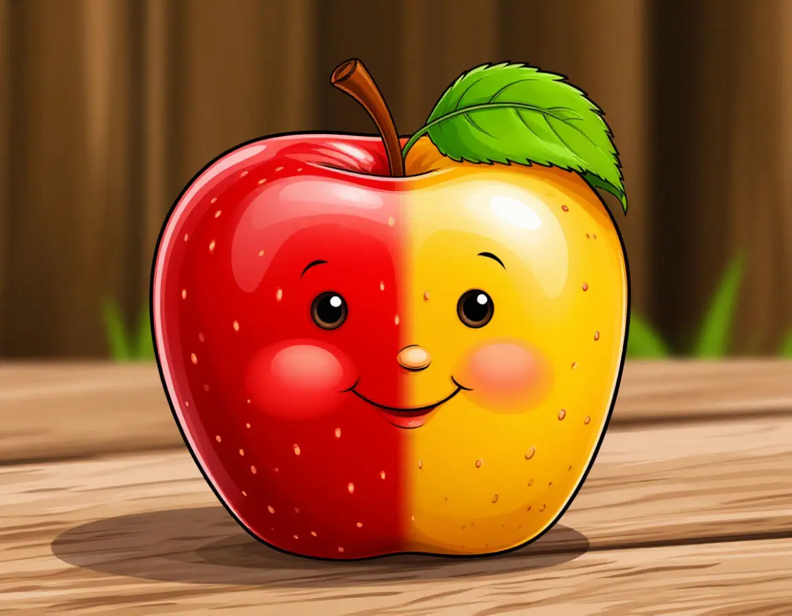 радостное красно-жёлтое яблоко