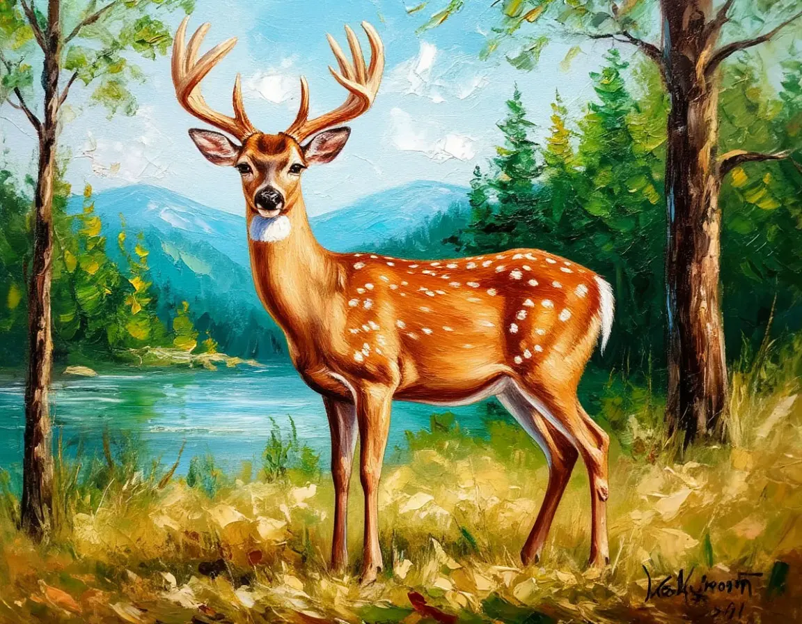 картина олень на природе