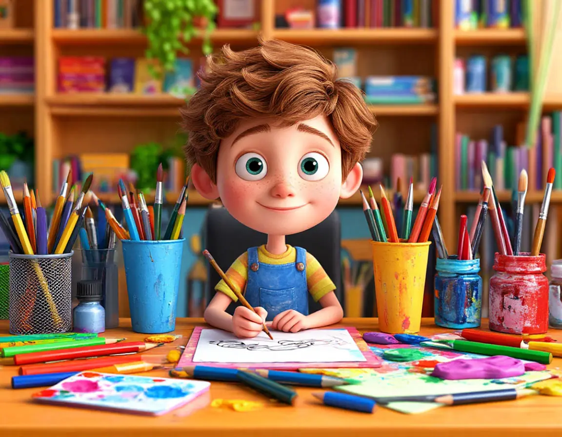 мальчик рисует