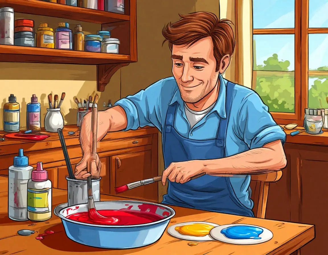 мужчина смешивает краски