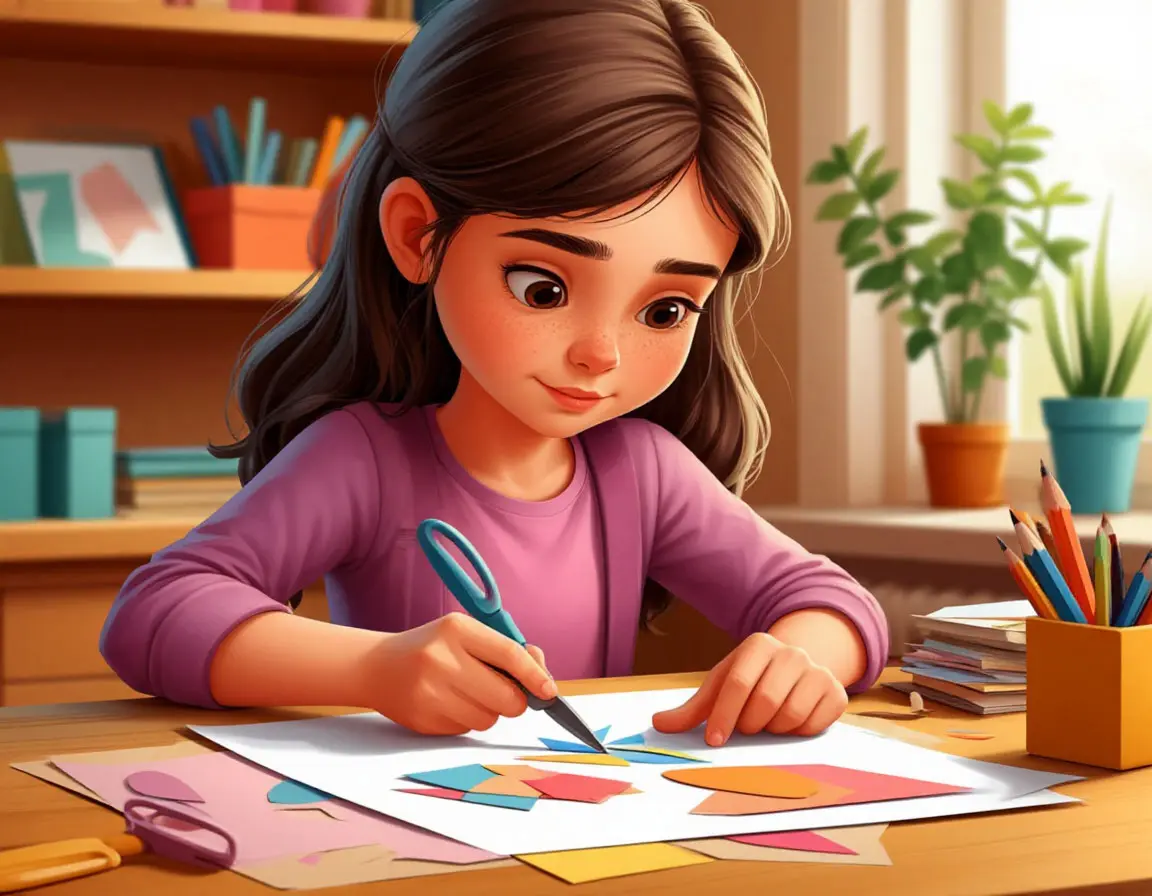 девочка клеит аппликацию