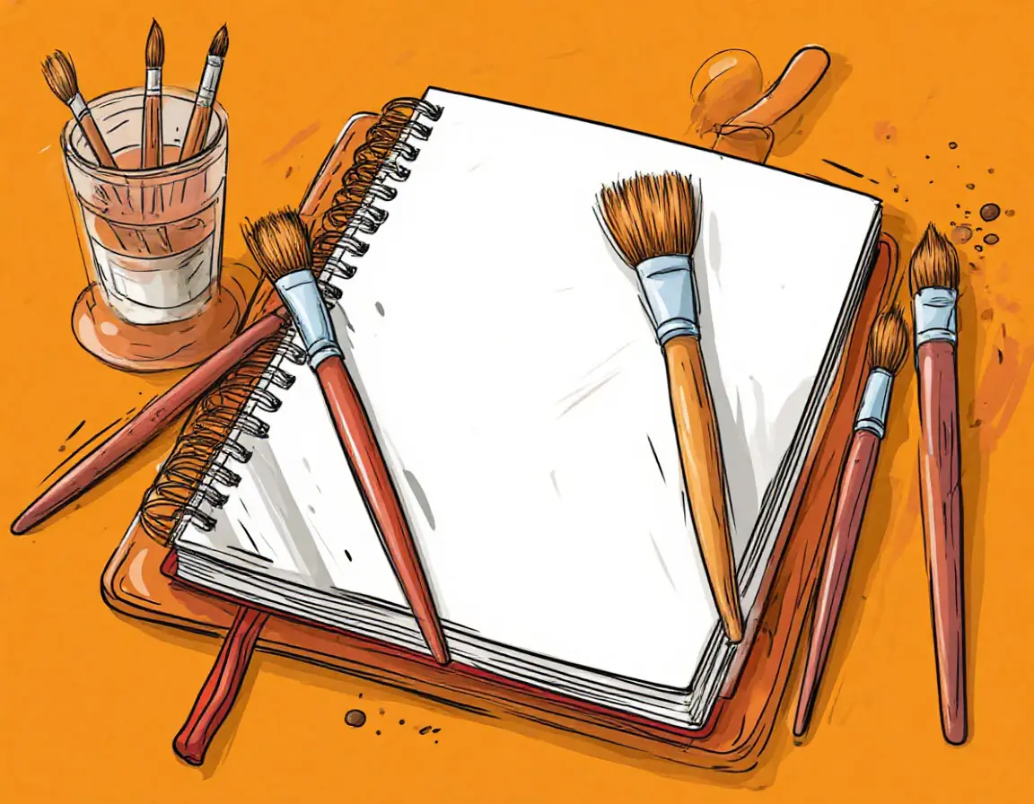 альбом для рисования и кисточки