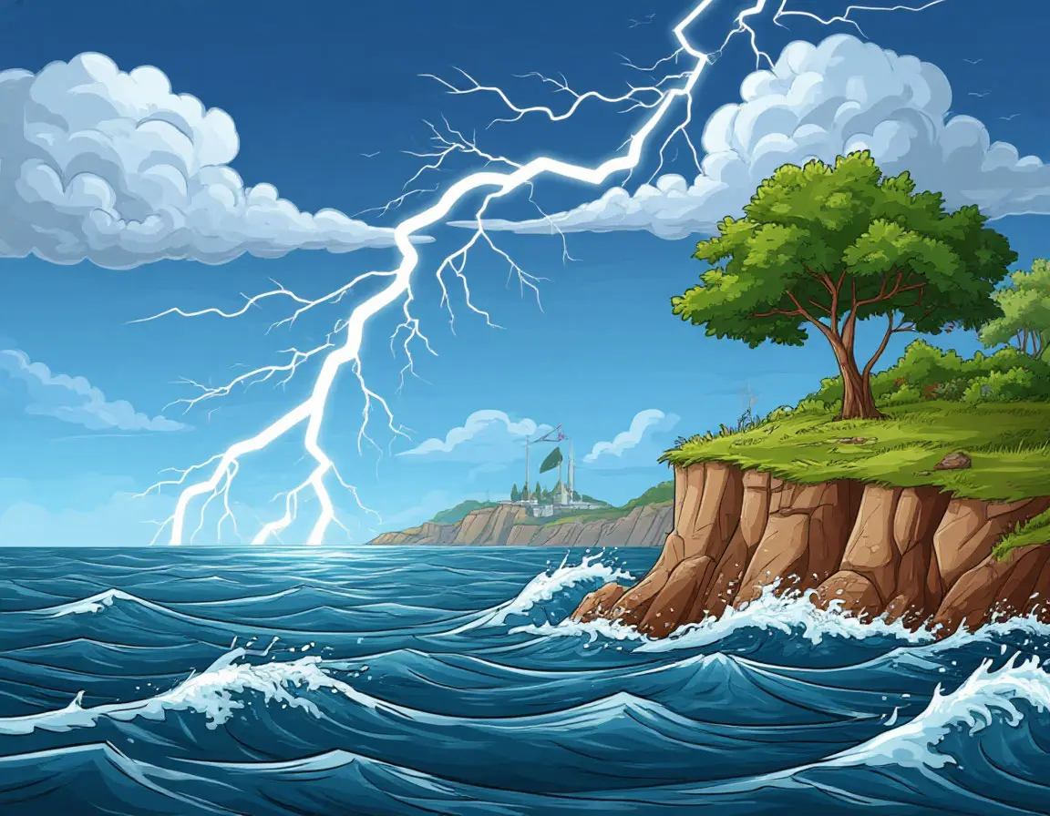 молния, ветер на море