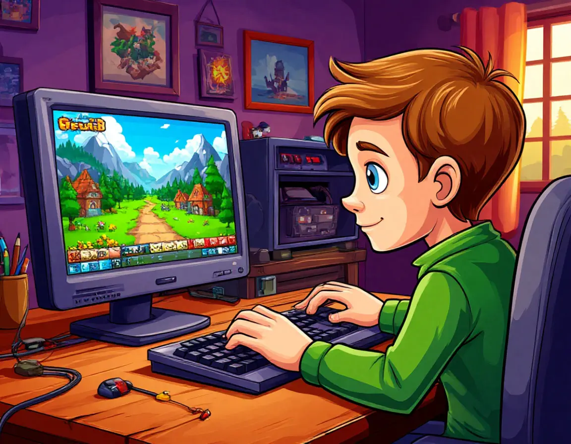 мальчик играет на компьютере