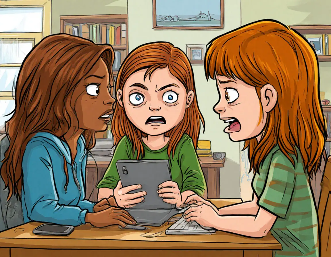 три девочки ругаются за столом