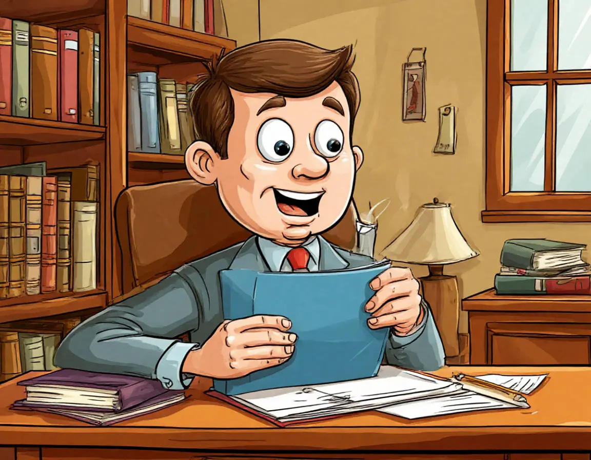 радостный человек в кабинете за столом