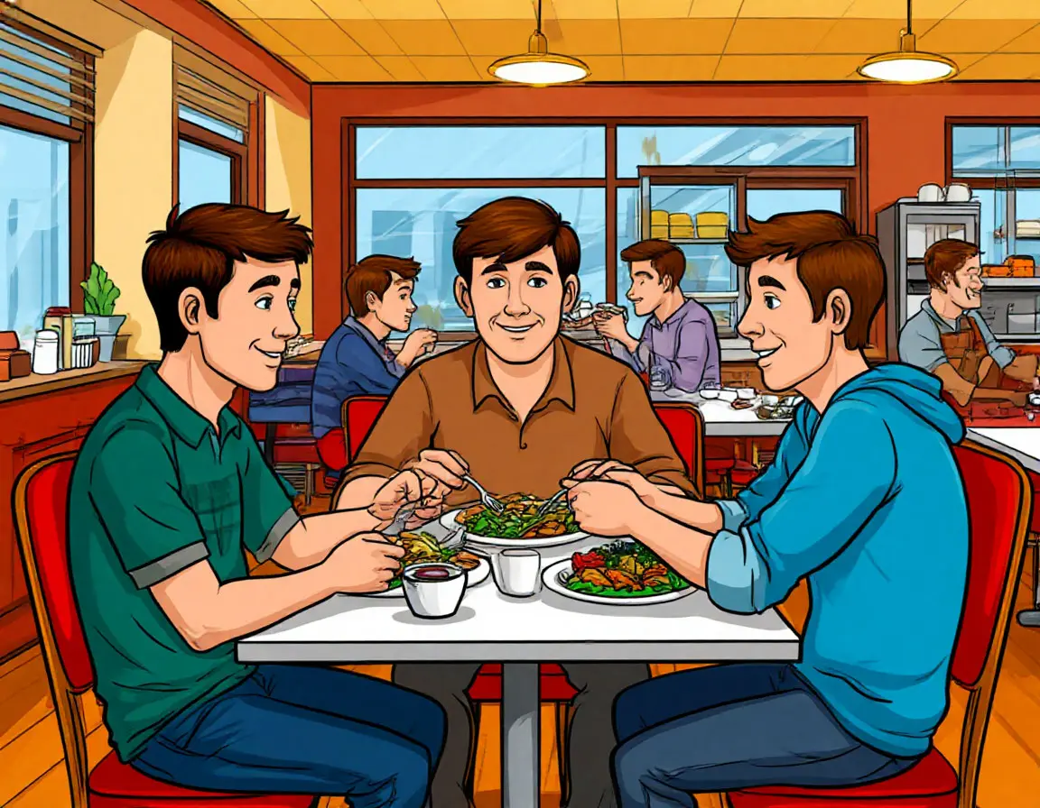 люди кушают в столовой