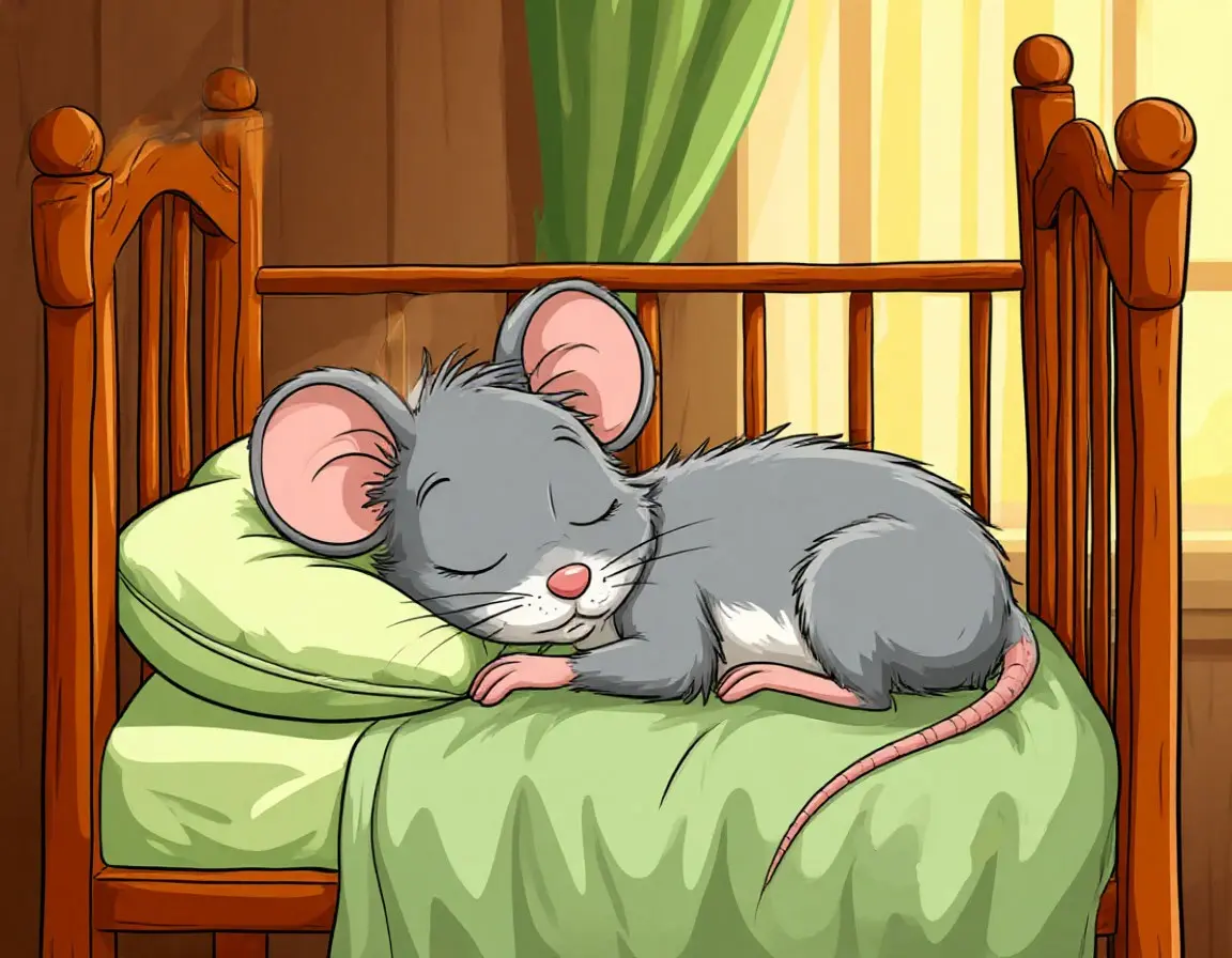 мышка спит в кровати