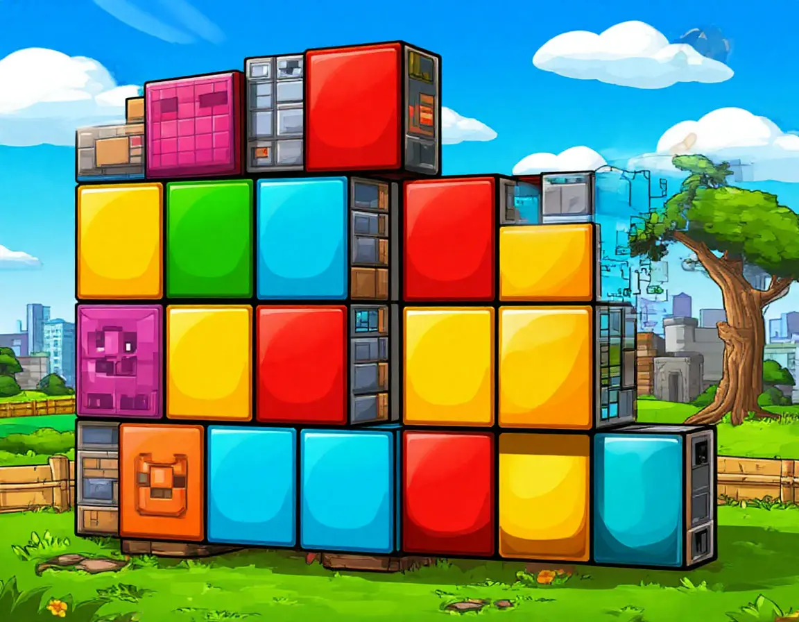 цветные блоки на поляне