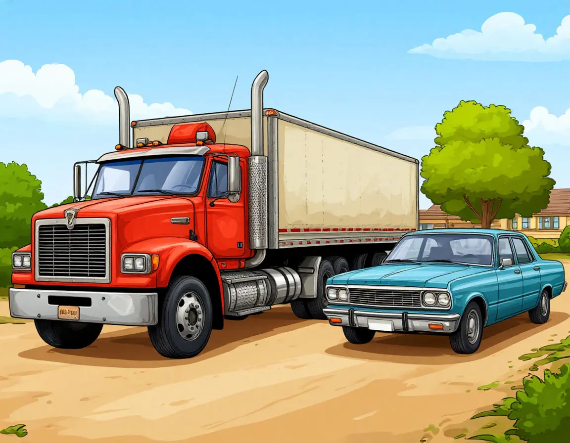 грузовик и легковая машина на грунтовой дороге