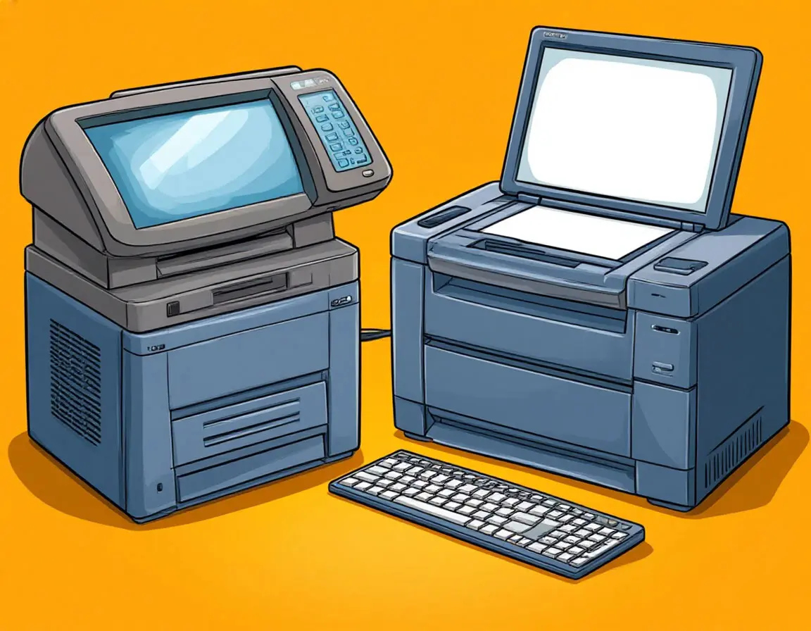 компьютер и большой принтер