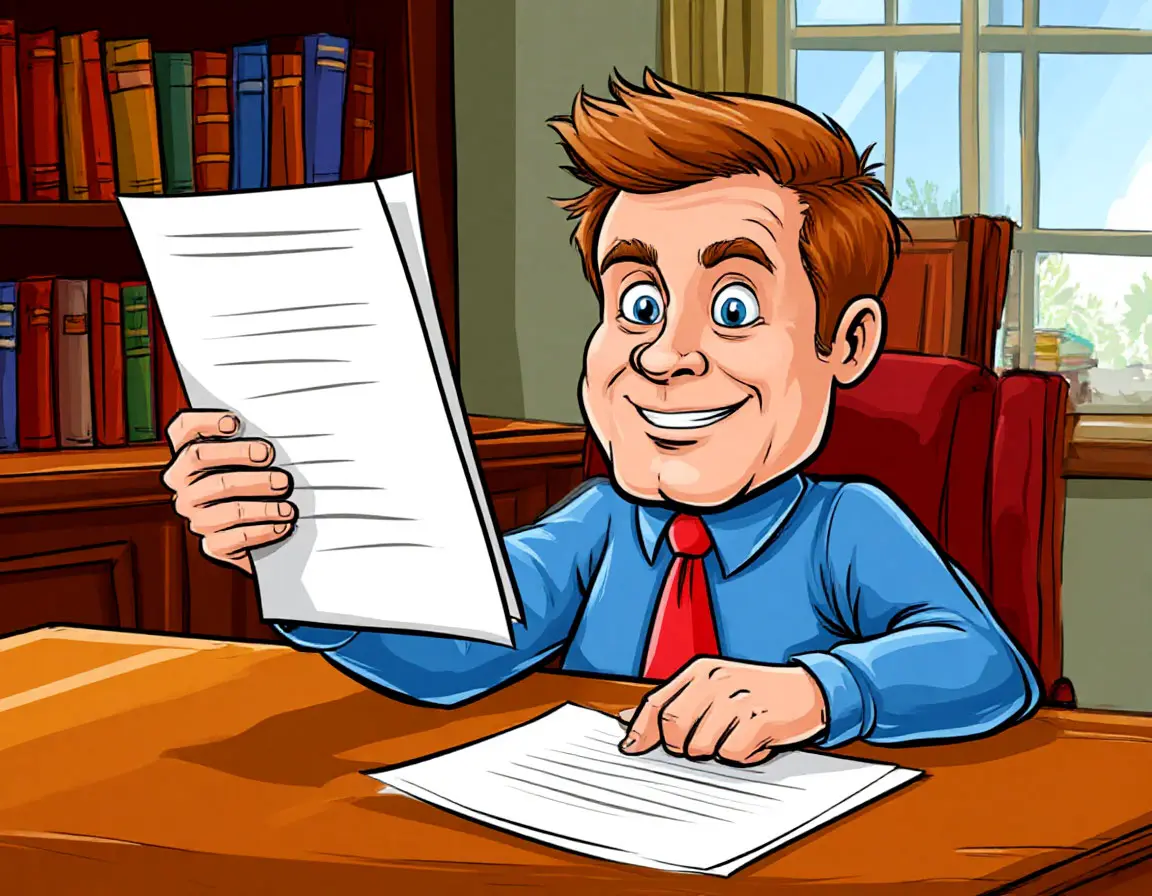 радостный человек в кабинете читает письма