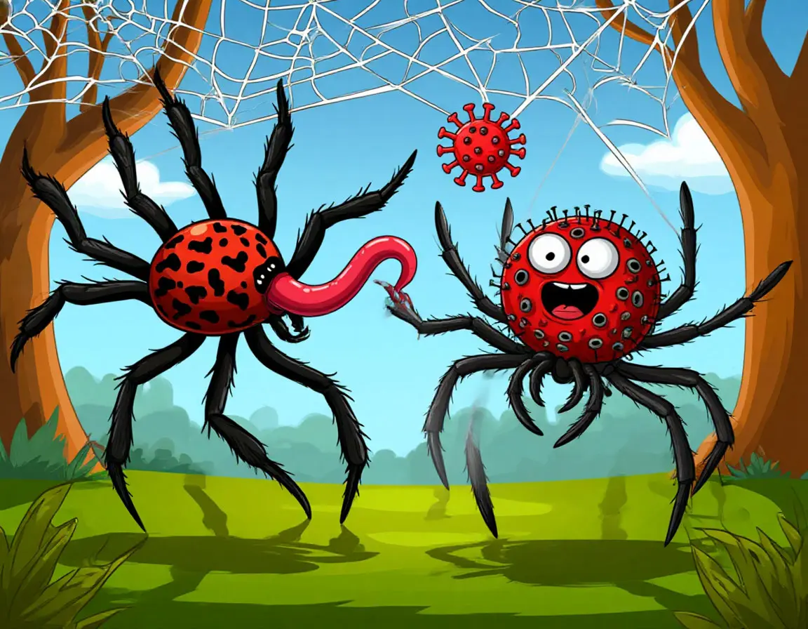 два паука поймали в сеть вирус и червя