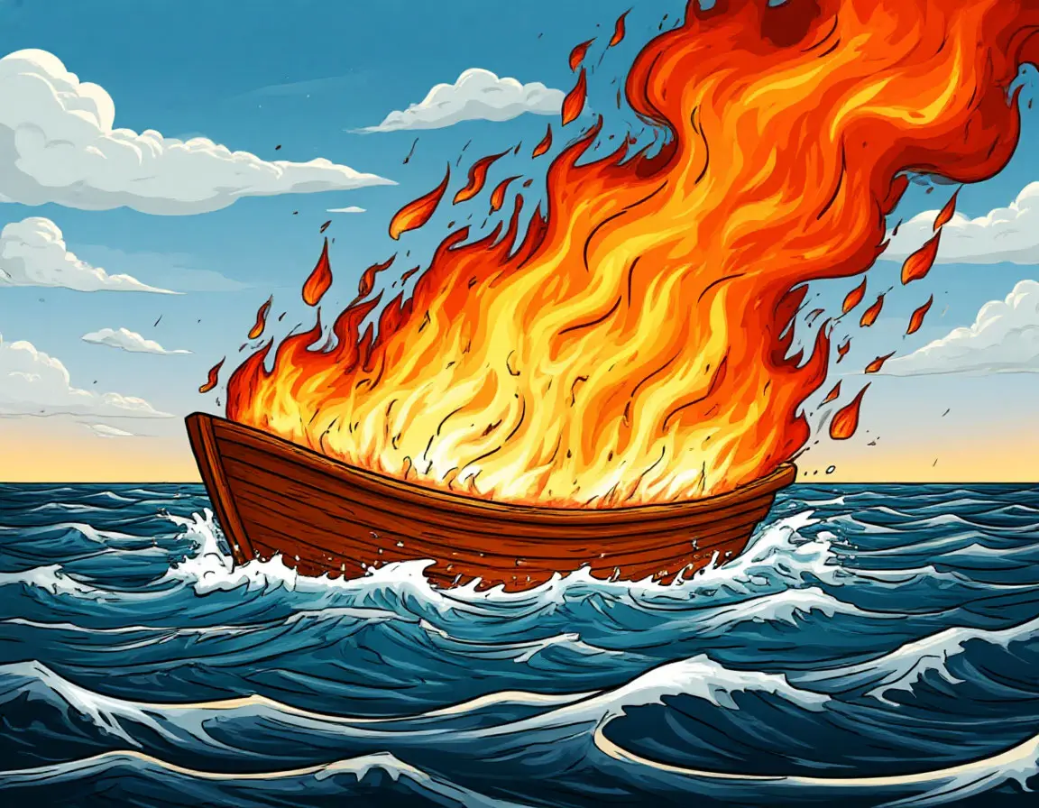 лодка в море горит