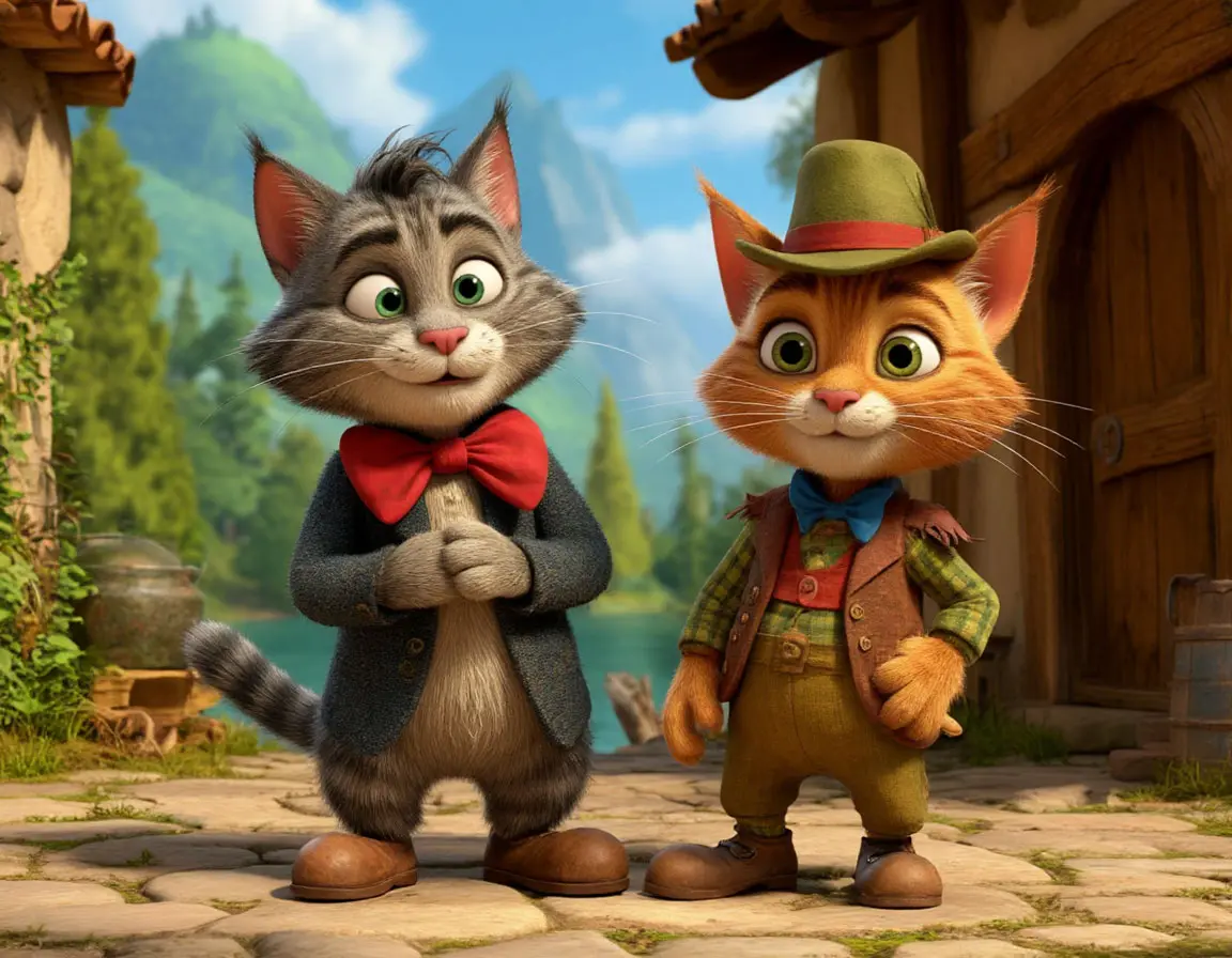 два одетых кота в городе