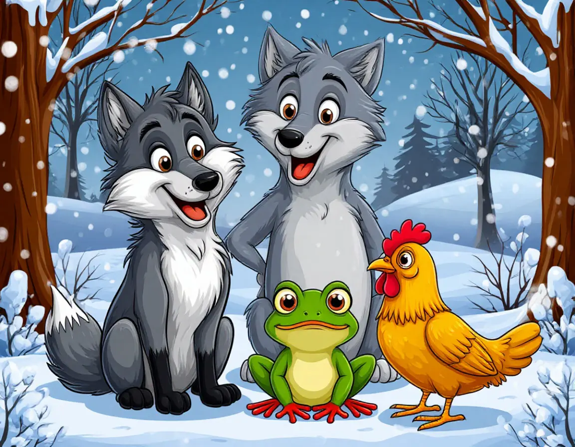 волк, курица, лягушка зимой