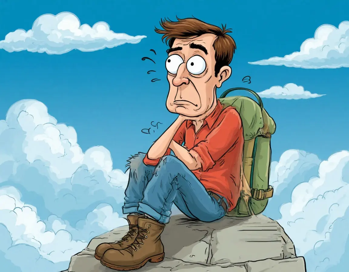 турист на вершине горы