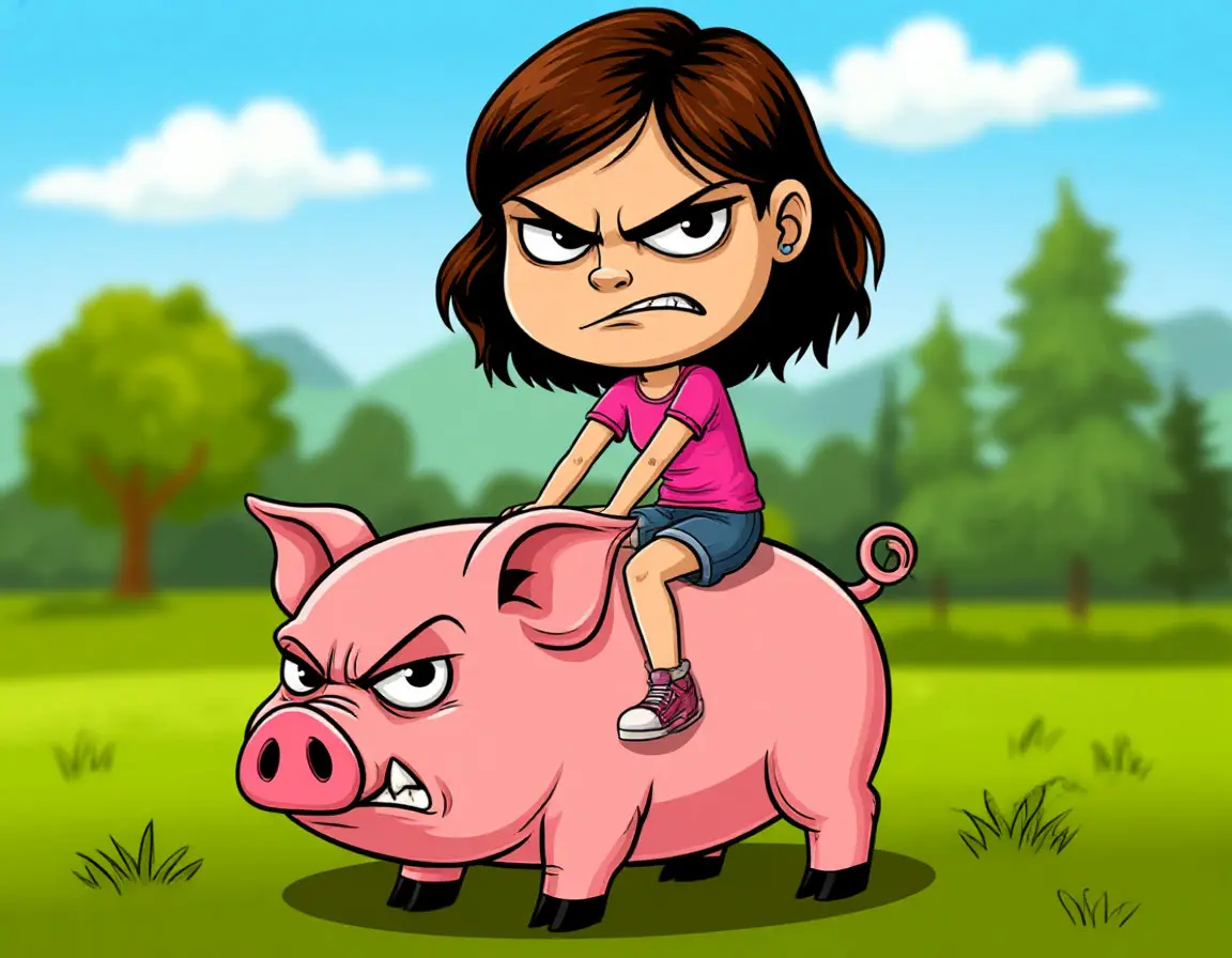 злая девочка на поросёнке