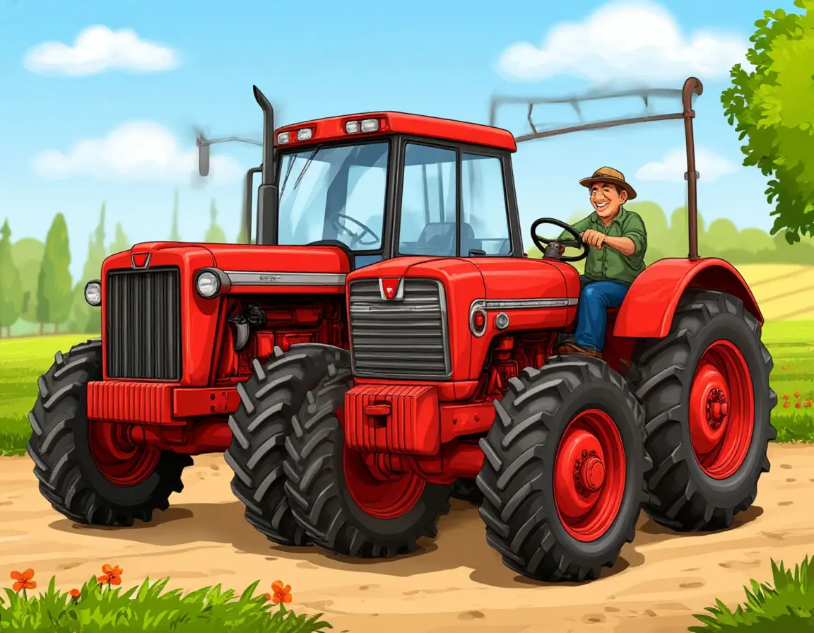 два красных трактора