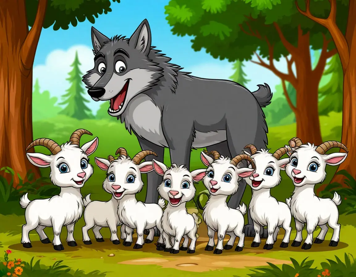 серый волк и семеро козлят в лесу