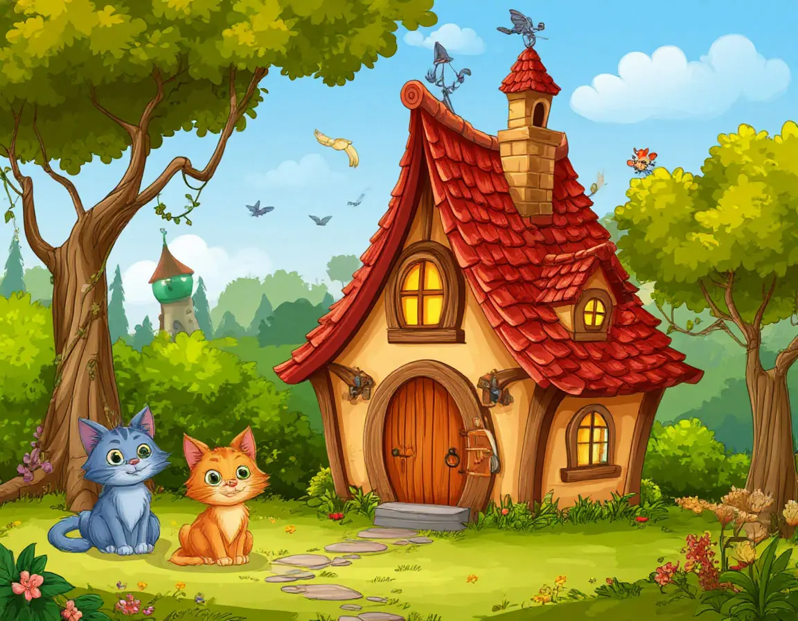 два котенка сидят возле дома