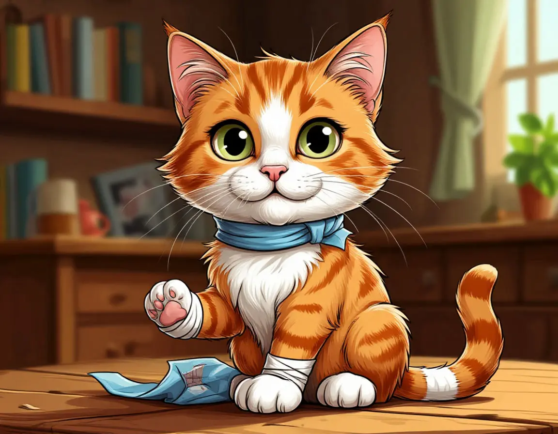 котенок с перебинтованной лапкой
