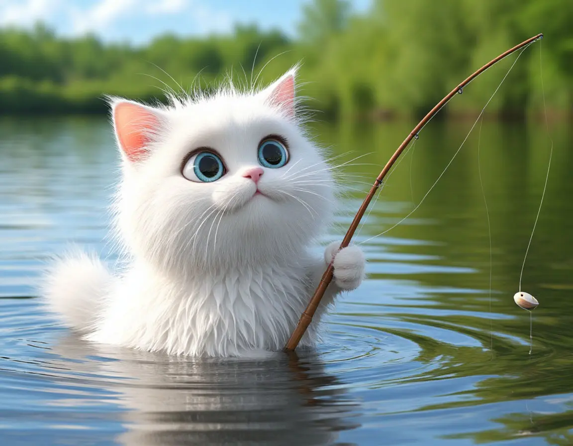 кот на рыбалке