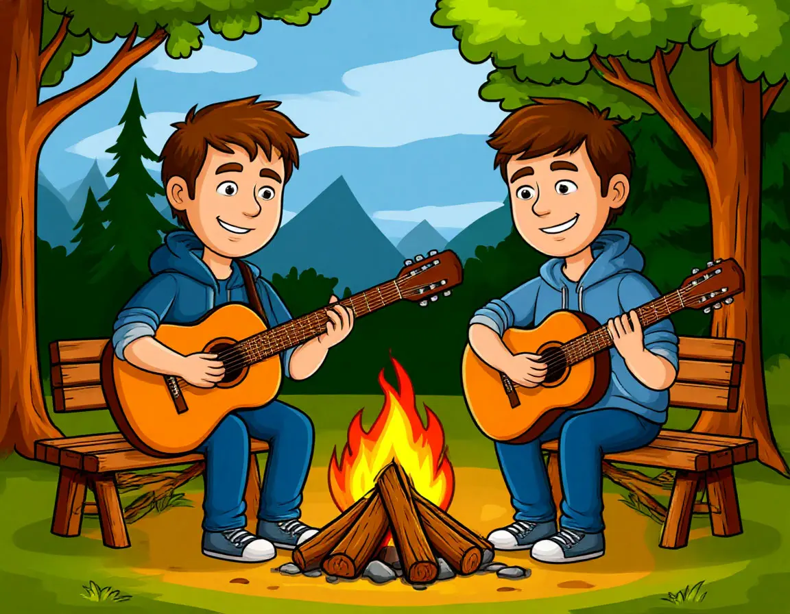 у костра на гитарах играют