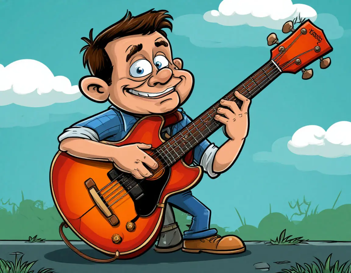 мужик играет на басгитаре