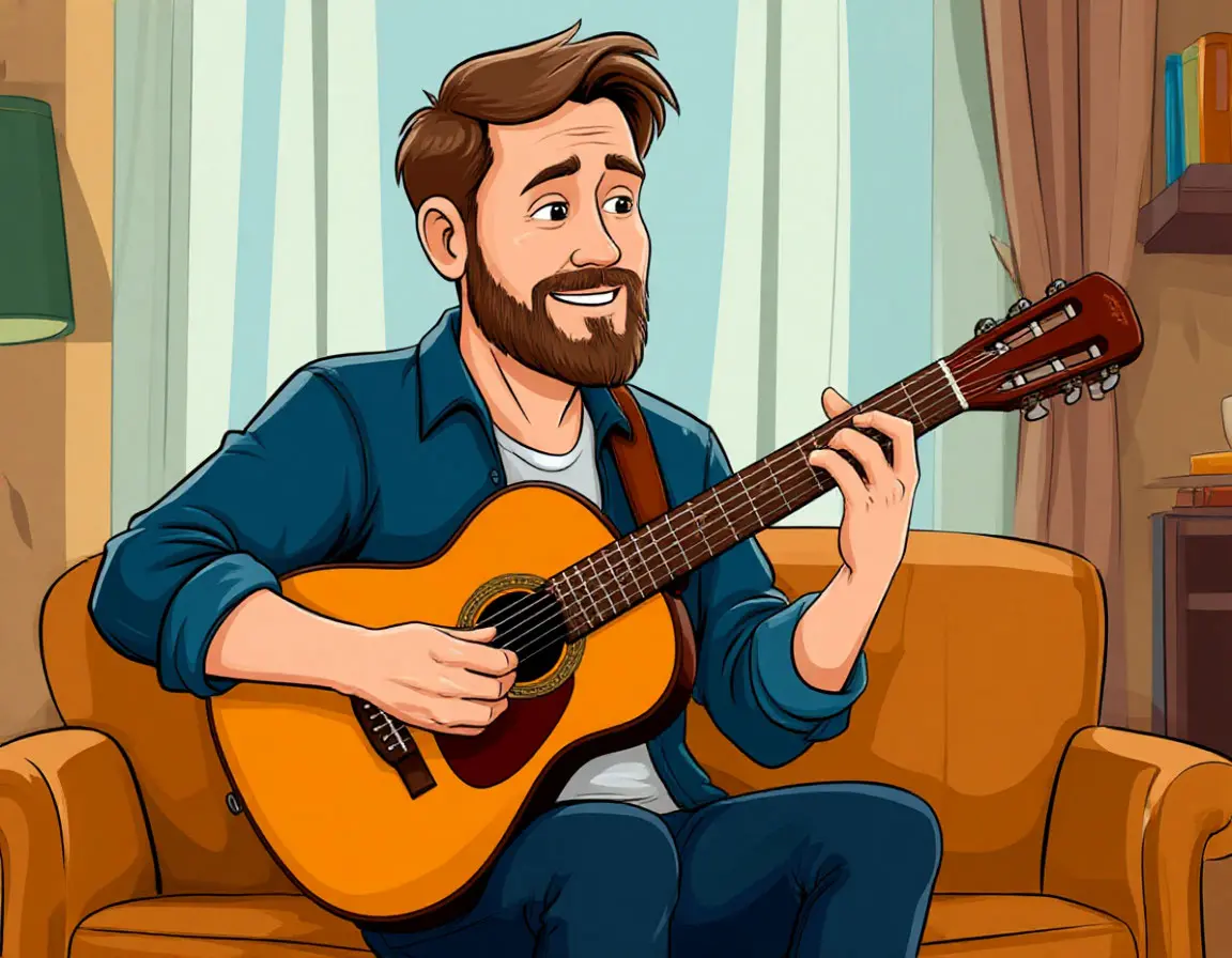 папа играет на гитаре