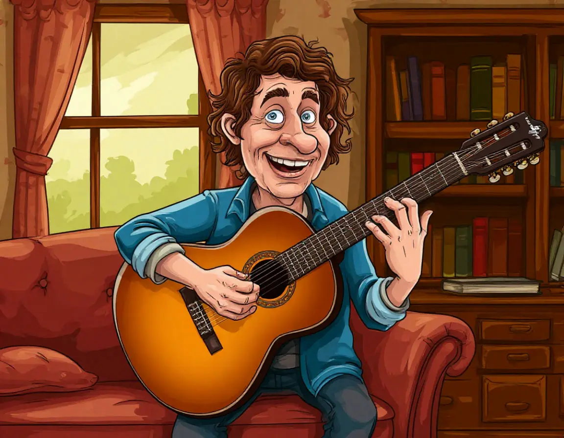 мужчина играет на гитаре дома