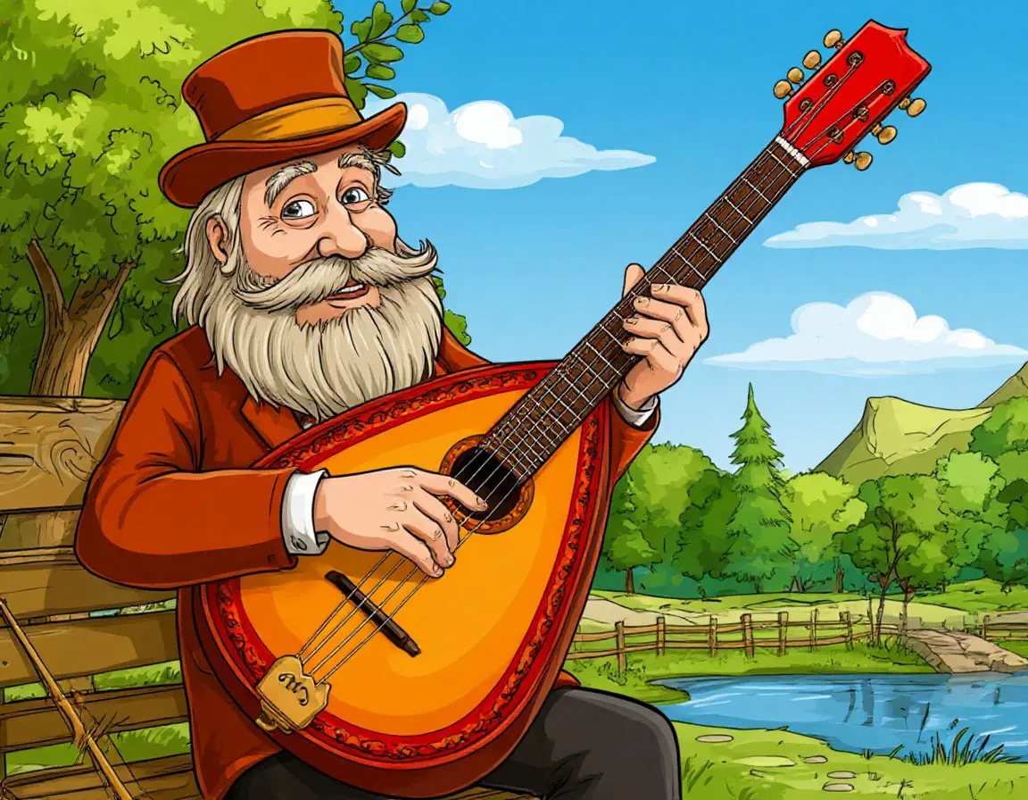 старик играет на балалайке