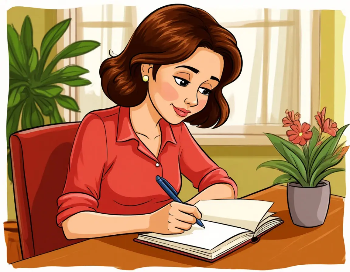 женщина делает записи в блокноте