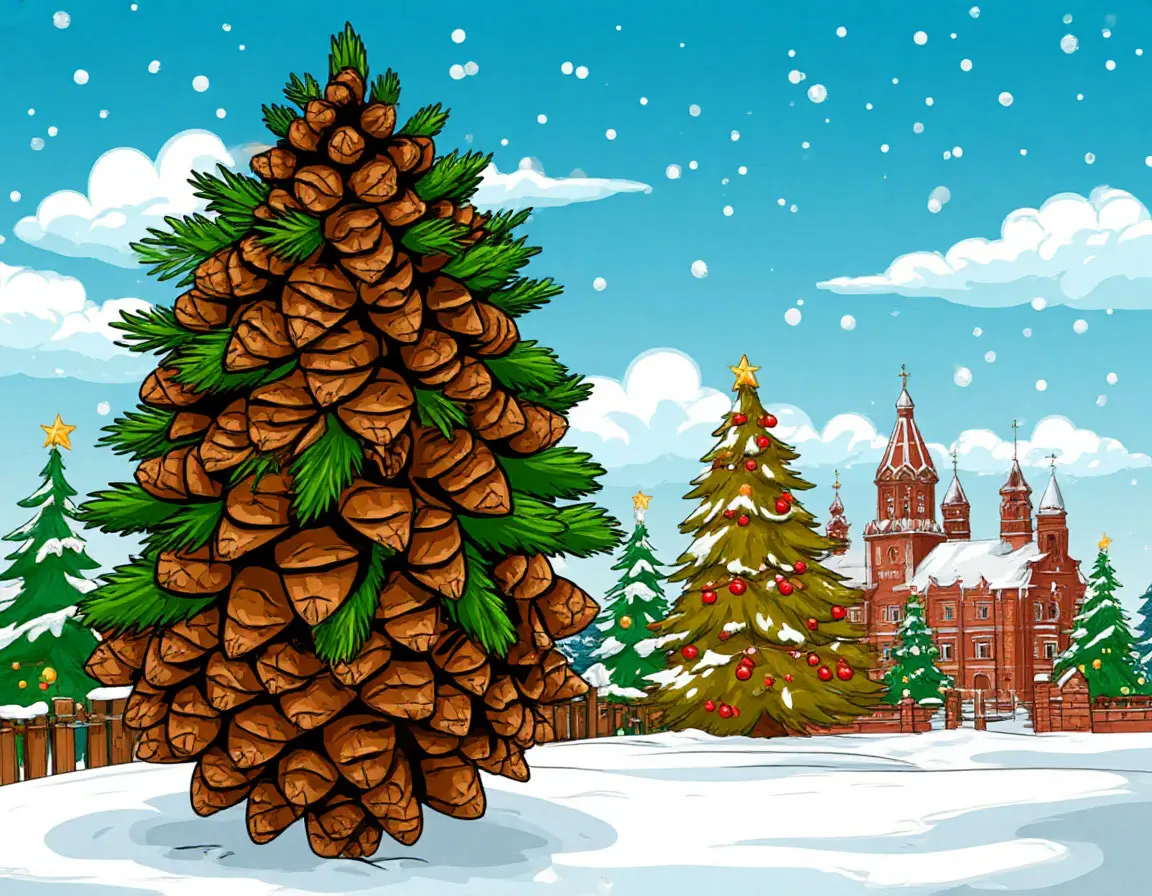 елка на улице вся в шишках