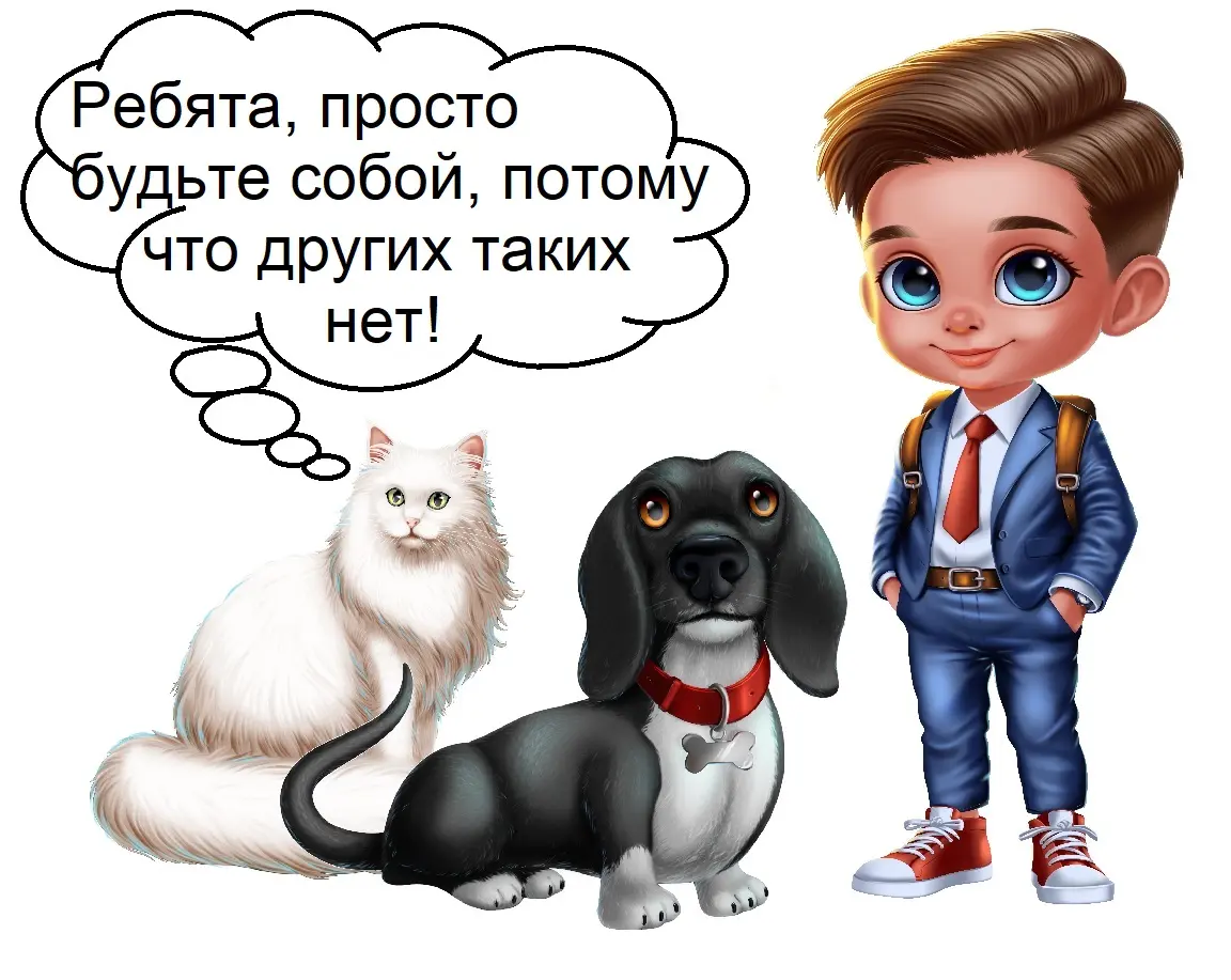 Демид, белый кот Луня и черная собака Сонька