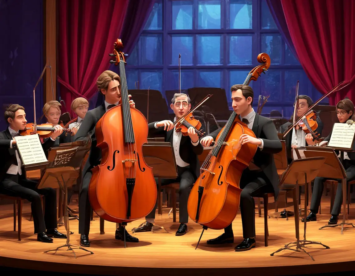 оркестр музыканты играют на струнных инструментах