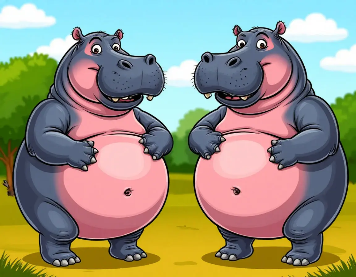 два бегемота держатся за животы