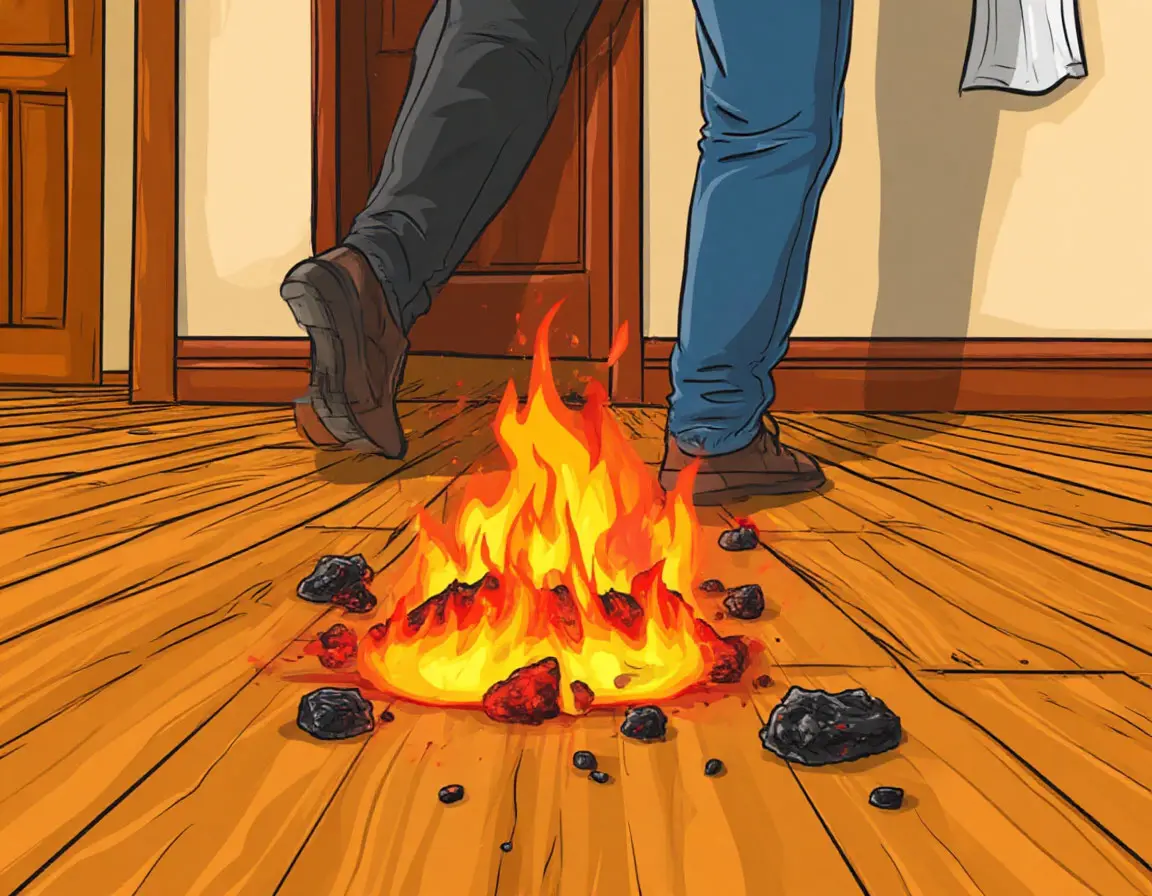 уголёк на деревянном полу