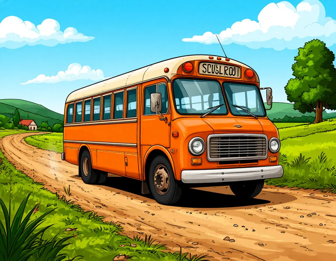 автобус на грунтовой дороге