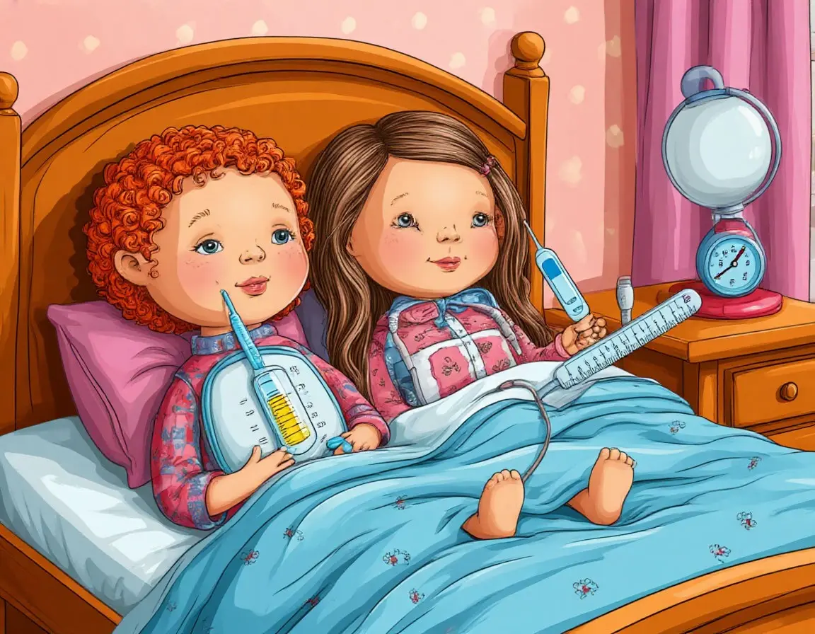 больные куклы лежат в кровати