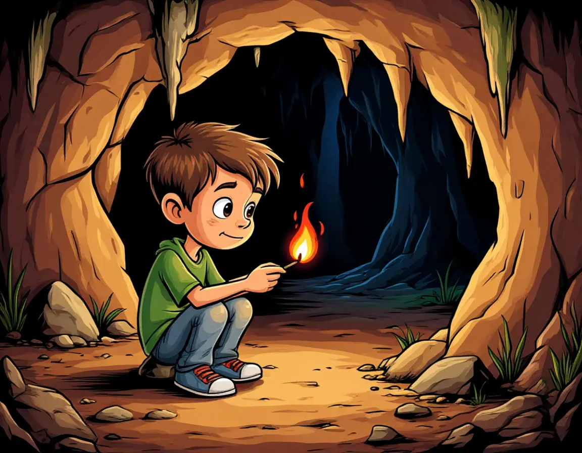 мальчик в пещере зажёг спичку