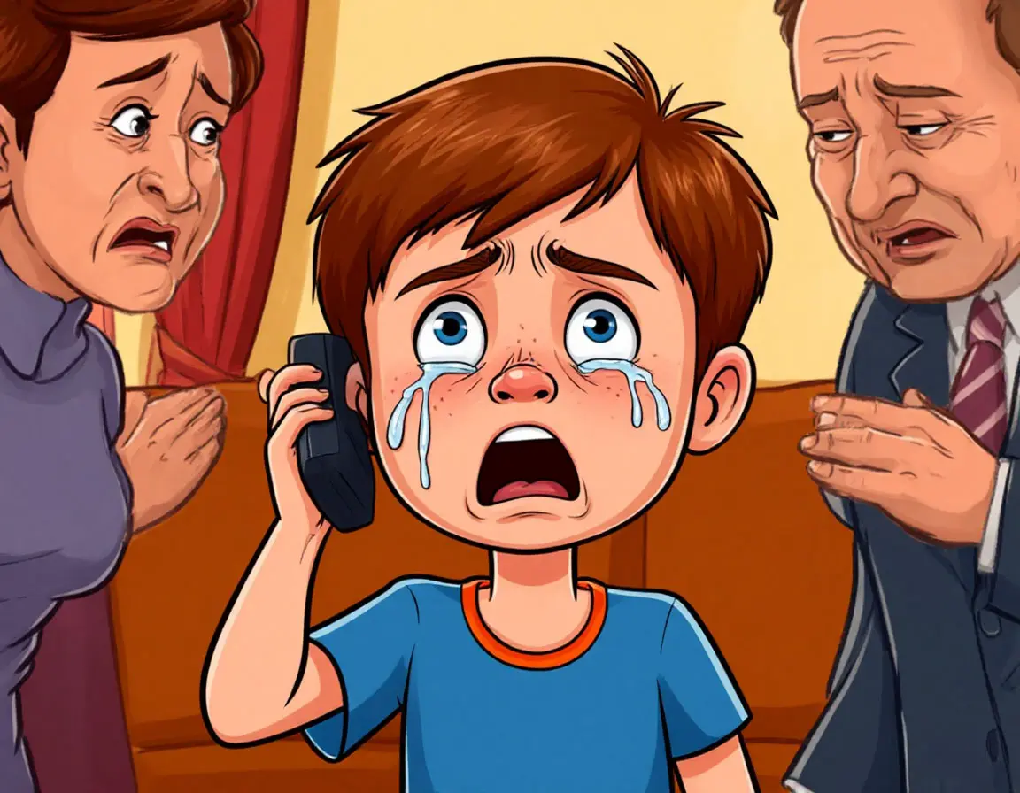 мальчик плачет и звонит по телефону