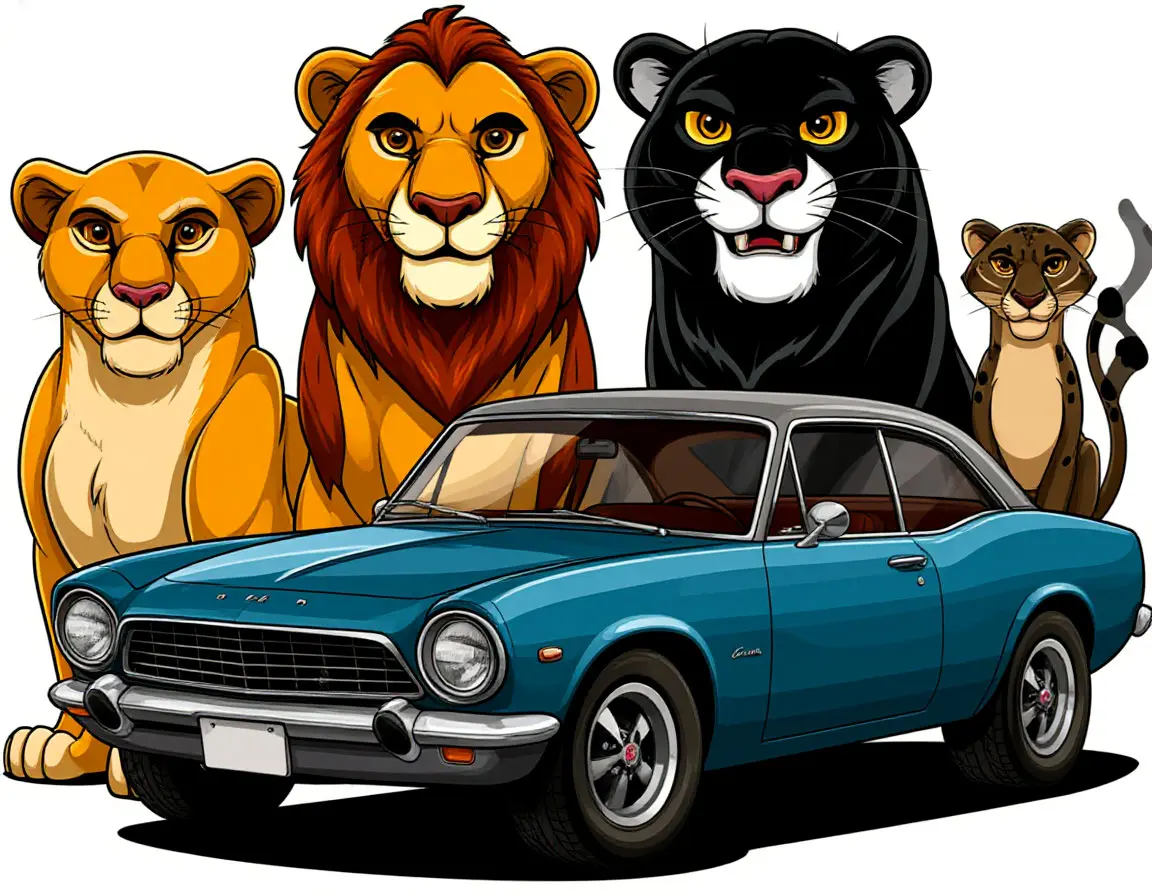 звери и синий автомобиль