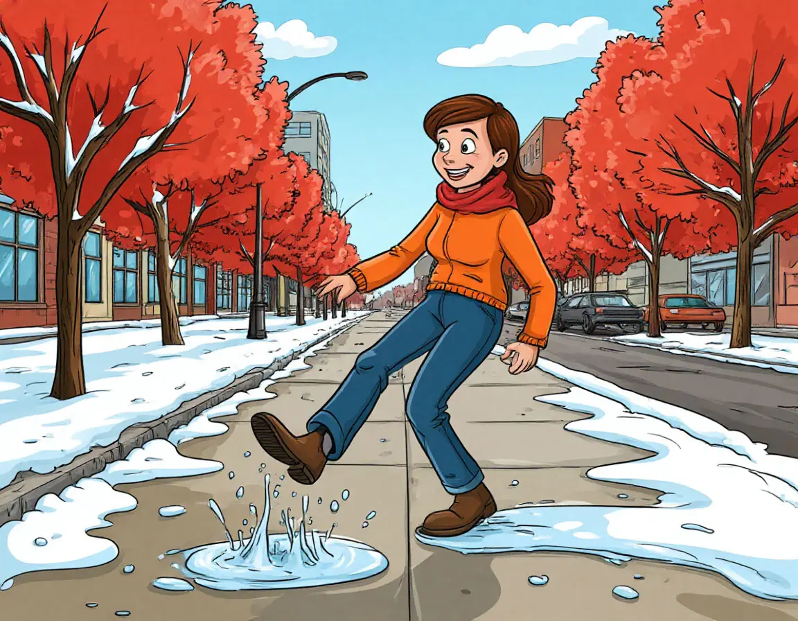 тётенька поскользнулась на скользком тротуаре