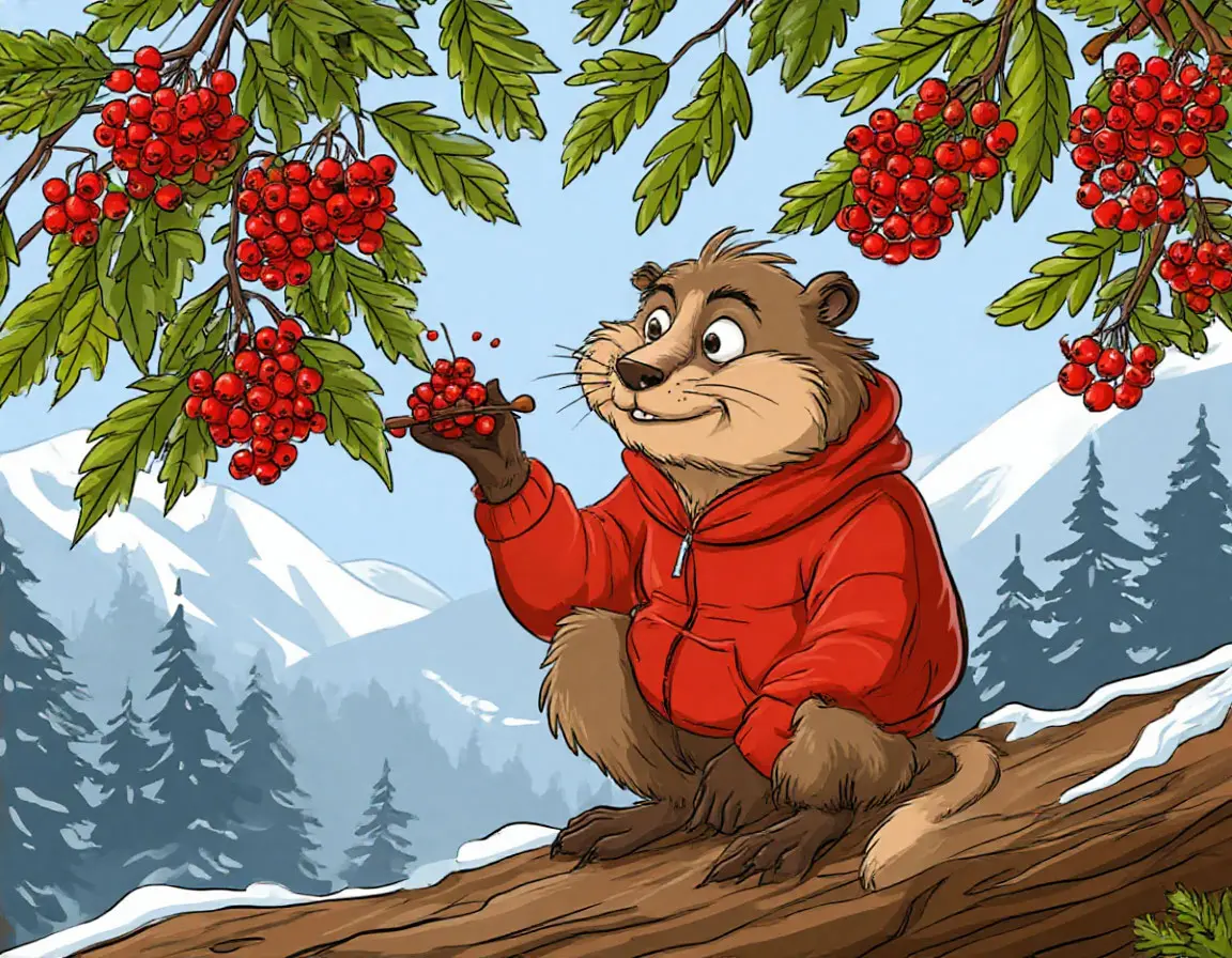 бобр ест рябину