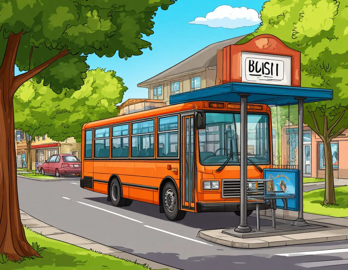 автобус на автобусной остановке