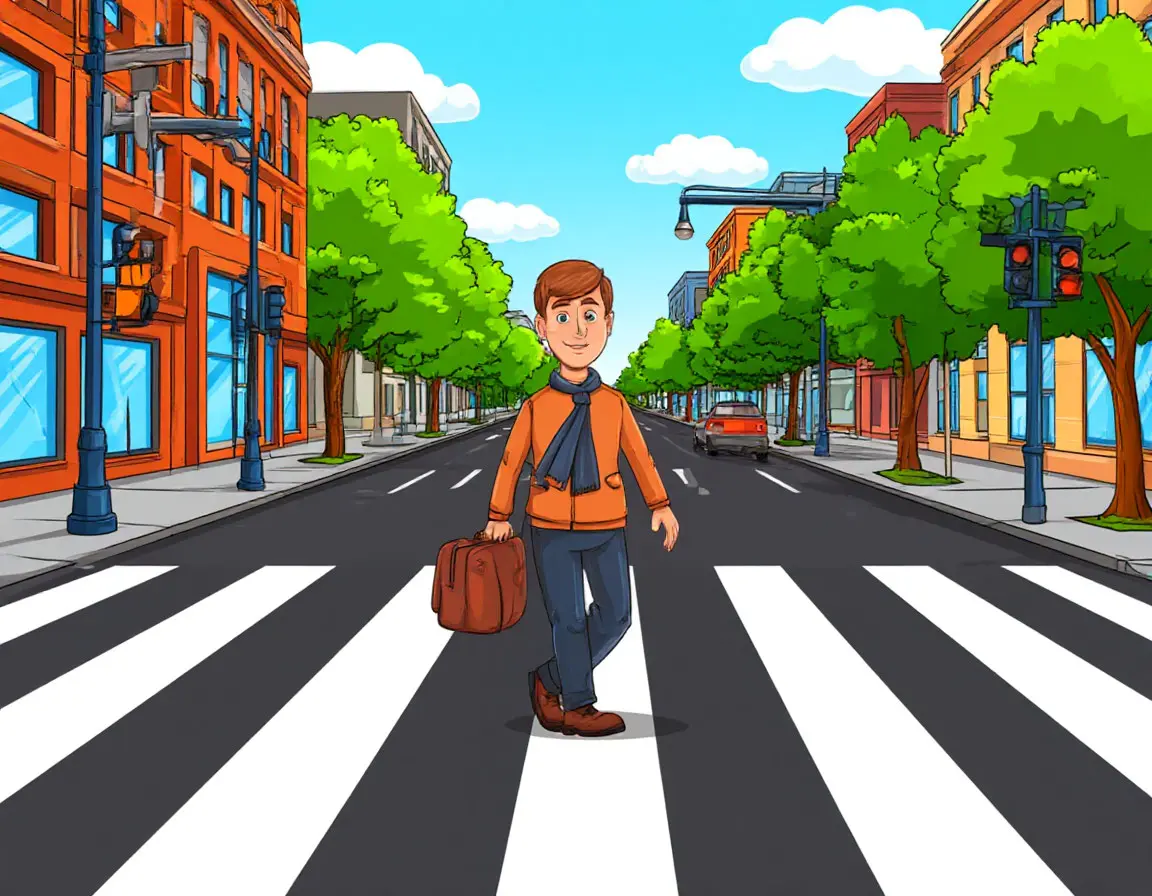 человек идет по пешеходному переходу